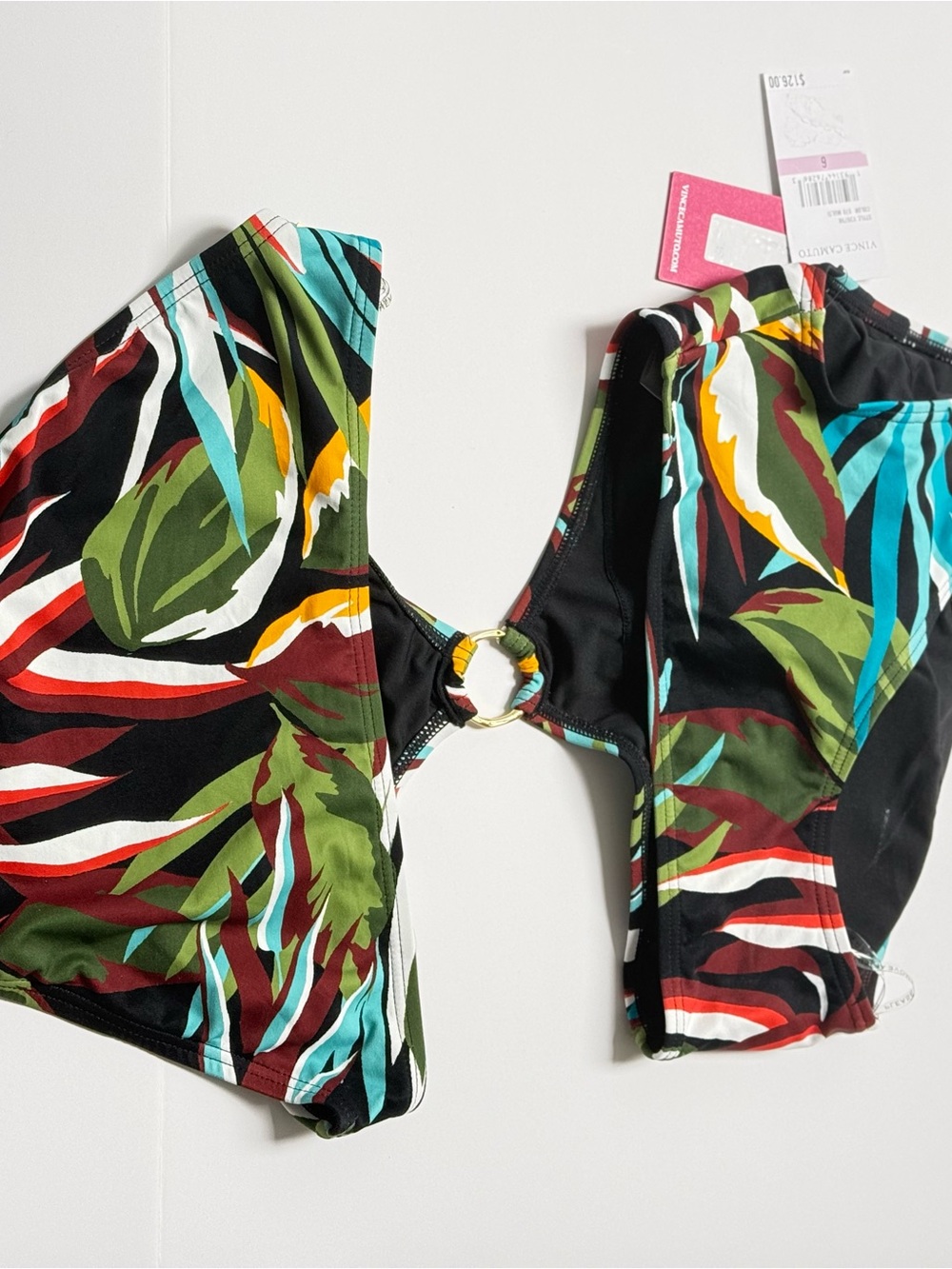 Vince Camuto Tropical One-Shoulder Cutout Swimsuit - Green Multi size 6 - Picture 4 of 6